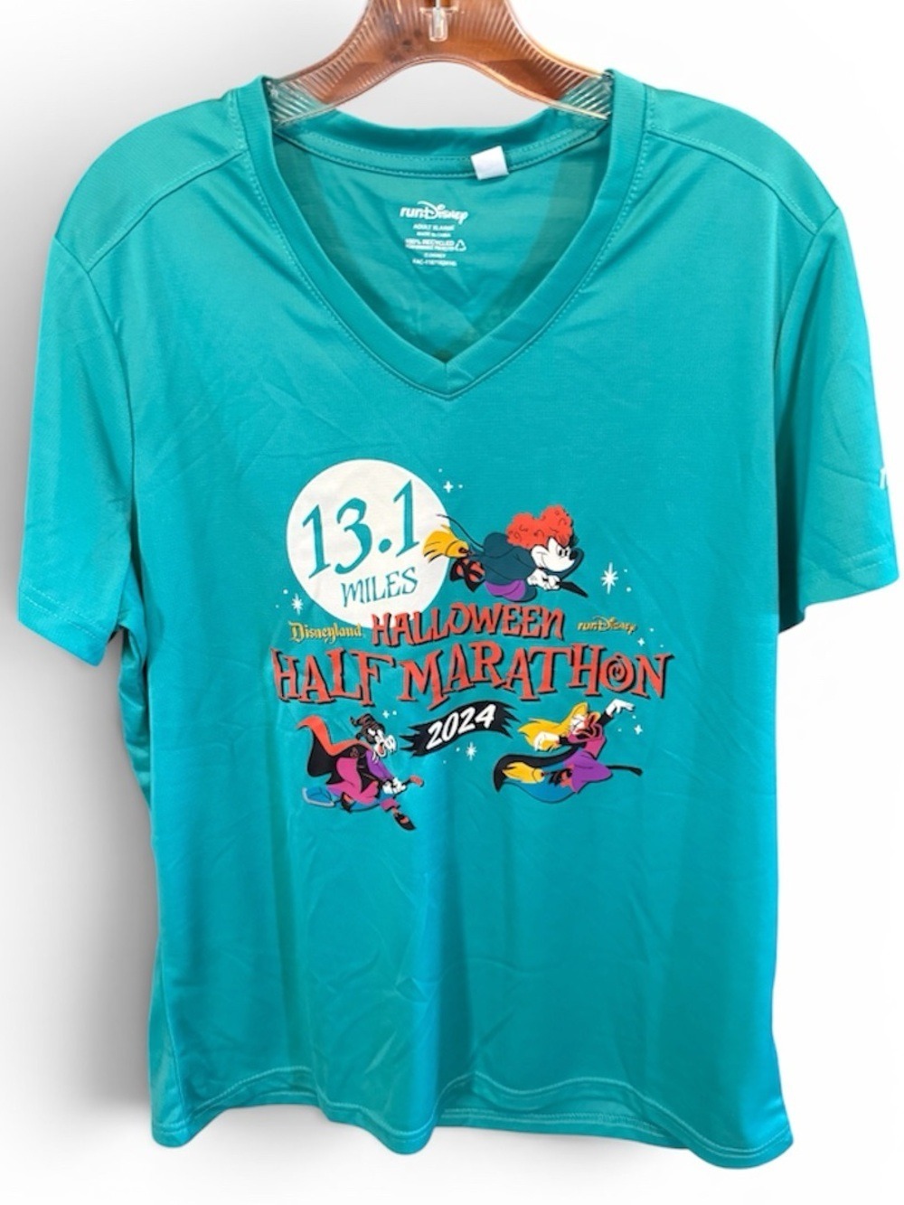 Disney Hocus Pocus Teal Halloween Half Marathon 13.1 Athletic V-Neck Shirt